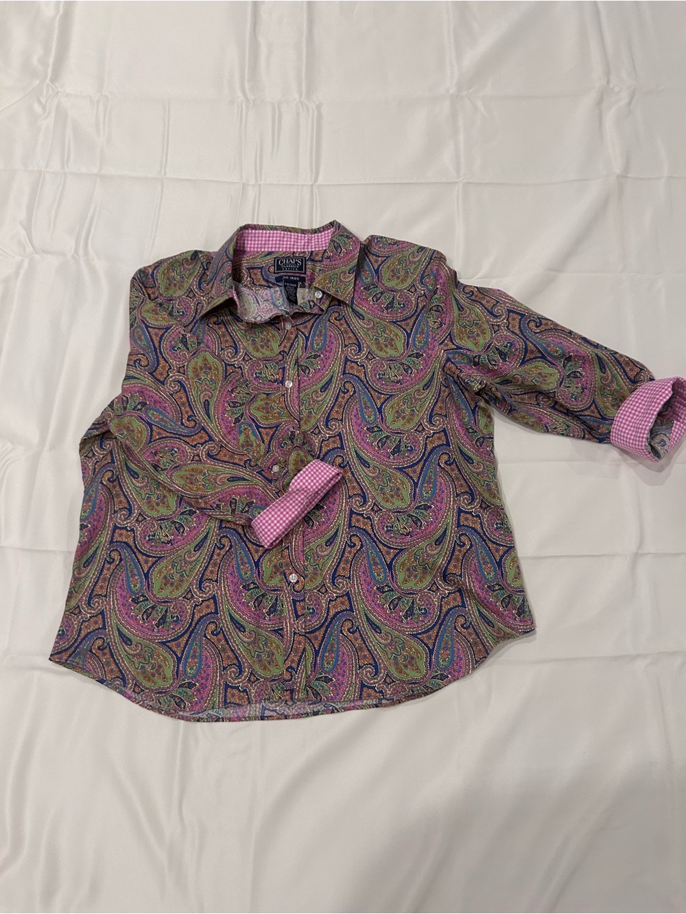 Chaps Paisley Button-Down Shirt in Pink, Green & Blue